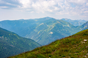 Beautiful view of the Tatra Mountains landscape. View of the mountains from the top. High mountain landscape.