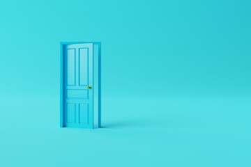 The closed yellow door on a yellow background. The concept of making decisions, entering new places, crossing borders. 3d render, 3d illustration