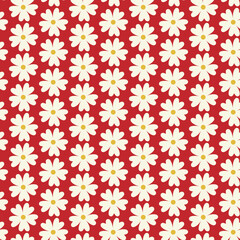 Seamless pattern of hand drawn doodle flowers on isolated red background. Design for Valentine Day, wedding and mother day celebration, greeting card, home decor, textile, wrapping paper, textile.