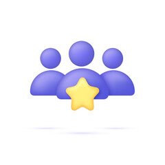 3D People with star. Consumer or customer feedback score, satisfaction level and criticism concept.