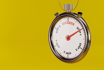 Naklejka premium Stopwatch with the end of the time with the inscription Success. The concept of achieving success, fighting and striving to achieve success in life. 3D render, 3D illustration.