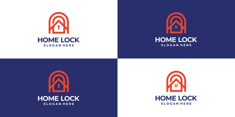 Home lock, key shape logo design inspiration