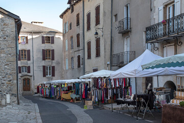 Fototapeta na wymiar Market in a village in the south of France in Florac