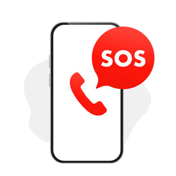 SOS message in the phone. Call 911. First aid. Smartphone call screen. A cry for help, an SOS signal. Vector illustration