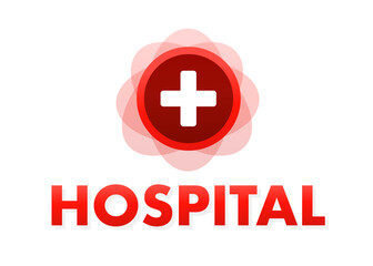 Hospital with medical sign on isolated white background. Vector illustration