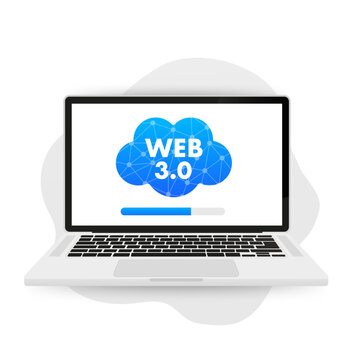 Web 3.0 icon with telus internet center. concept of network storage, network, loading data on a laptop. Vector illustration