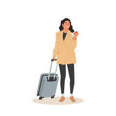 Businesswoman or entrepreneur carrying suitcase hurries to board departing aircraft.