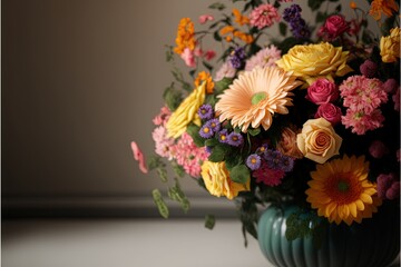 Beautiful Bouquet of Assorted Colorful Flowers with Copy Space 