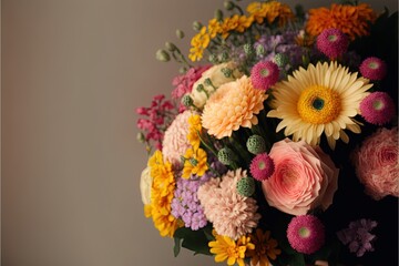 Beautiful Bouquet of Assorted Colorful Flowers with Copy Space 