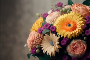 Beautiful Bouquet of Assorted Colorful Flowers with Copy Space 