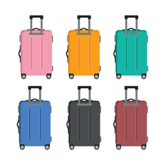 Vector illustration set yellow blue green pink suitcase different colors luggage for travel isolated on white background