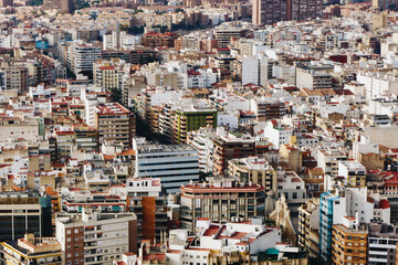 Alicante ciyscape. Spain landscape. Mountain peak view. Panoramic cityscape costa blanca city. Landmark background. St Barba castle hill. Castle of Alicante climbing view.