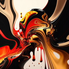 surreal abstract art of gloss black, white and gold paint flows and splashes, with color gradients and glare effects made with Generative AI