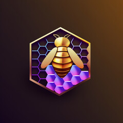 Holographic Bee Logo with Honeycomb