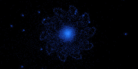 snowflake crystal shape formed by blue dots black and white background transparent