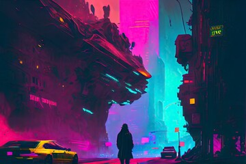 Cyberpunk city in the future