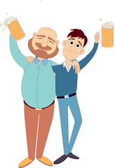 illustration of happy beer day. Two happy men with a glass of beer. Beer.