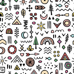 Fototapeta na wymiar Vector seamless pattern with cute indians doodles. Hand drawn design for wallpaper, wrapping, stationery, textile.
