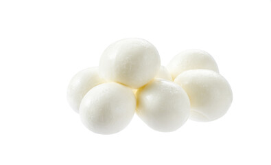 Heap of mini mozzarella cheese balls isolated on a white background.