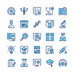 Medical education line icons. Blue color. Vector line icons set