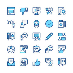 Testimonials line icons. Blue color. Vector line icons set