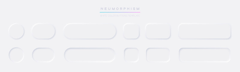 White button Neumorphism design elements vector set. Realistic modern ui buttons collection. Element for Application or Web design
