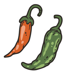 Chili pepper vector for label, banner or poster. Vegetable ingredient for food store or market. Red and green hot natural pod for grocery, culinary products or design of logo or emblem