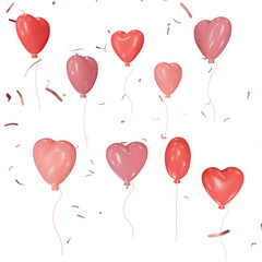 Heart shaped balloons with confetti 3D illustration