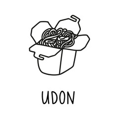 Meat udon take out in hand drawn doodle style. Asian food for restaurants menu