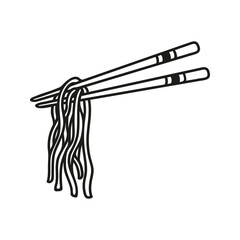 Noodles on chopsticks in hand drawn doodle style. Asian food for restaurants menu