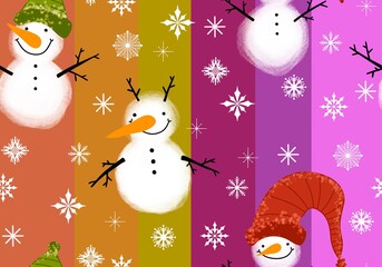 Winter seamless snowman and snowflakes pattern for Christmas wrapping paper and kids notebooks