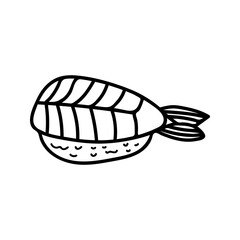 Japanese sushi nigiri in hand drawn doodle style. Asian food for restaurants menu
