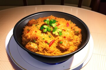 Delicious Indian Biryani Asian Food In Anime Style Digital Painting Illustration