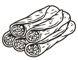 Enchilada with meat and rolled tortilla for design. Mexico enchilada latin food. Traditional mexican food for poster or banner.