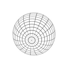 3D sphere wireframe. Orbit model, spherical shape, gridded ball. Earth globe figure with longitude and latitude, parallel and meridian lines isolated on white background