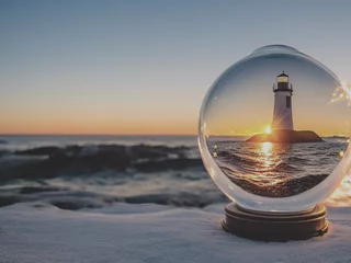 Rolgordijnen lighthouse snow globe © Richard