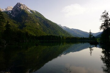 Sunset at lake "K&ouml;nigssee" in the Bavarian Alps in Berchtesgaden