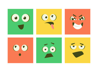 Cartoon Square Face with Emotion Expression Vector Set
