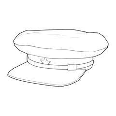 Outline military cap vector illustration isolated on white background. Outline military cap vector for coloring book.