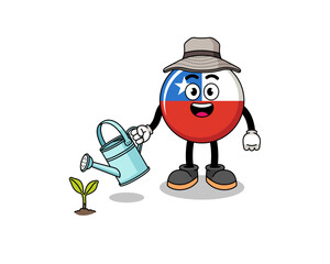 Fototapeta premium Illustration of chile flag cartoon holding a plant seed