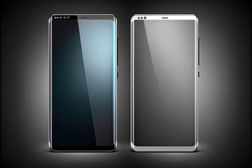 Realistic models of smartphones with transparent screens. Modern popular phones. Front view of the device. Smartphone mockup collection. Mobile phone with shadow on a transparent background