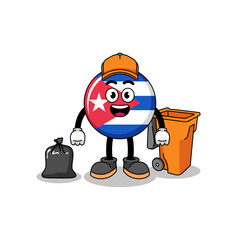 Illustration of cuba flag cartoon as a garbage collector
