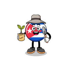 Illustration of cuba flag cartoon holding a plant seed
