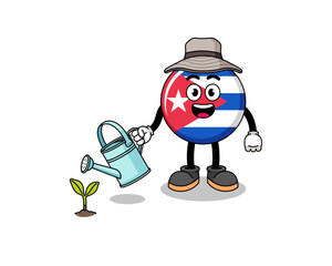 Illustration of cuba flag cartoon watering the plant