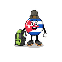 Illustration of cuba flag mascot as a hiker