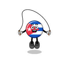 cuba flag mascot cartoon is playing skipping rope