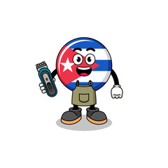 Cartoon Illustration of cuba flag as a barber man