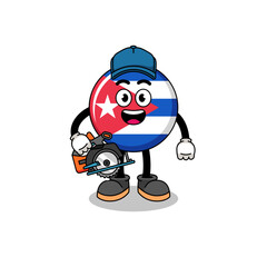 Cartoon Illustration of cuba flag as a woodworker
