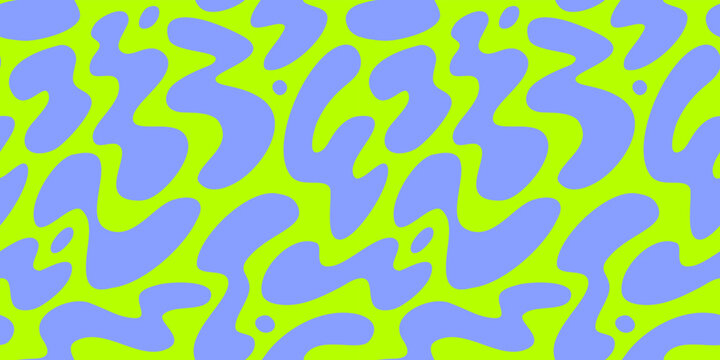 Abstract wavy y2k shape seamless pattern illustration. Modern minimalist art print background of psychedelic curvy shapes on colorful pastel backdrop. Neon fashion fabric, liquid texture design.