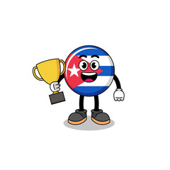 Cartoon mascot of cuba flag holding a trophy